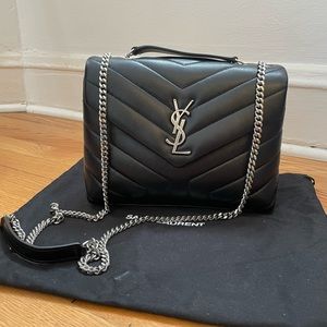 SOLD Saint Laurent Small Loulou Leather Shoulder Bag in black w/ silver hardware